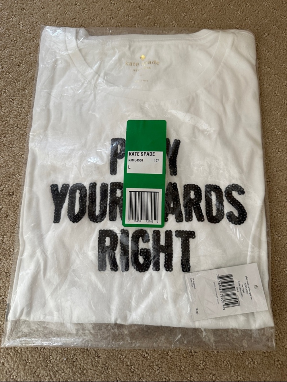 kate spade White Tee with Black Sequin Slogan - Picture 2 of 7